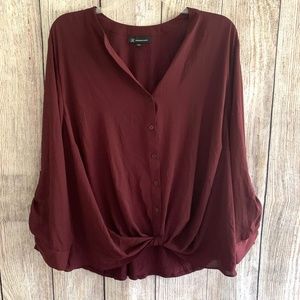 Inc International Concepts Womens Button Up Top Maroon Twisted Front Plus 4X